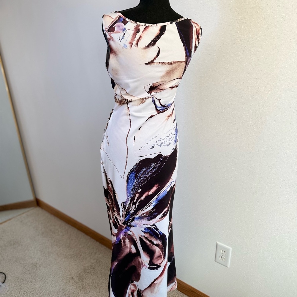 Floral Bodycon Midi Dress Ruched Waist Cocktail Wedding Guest S - Picture 6 of 10